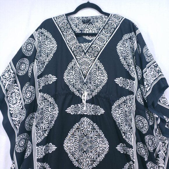 Nf Black and White Floral Geometric Pattern Moo Moo Kaftan Relaxed Maxi Dress - Picture 2 of 16